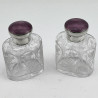 Pair of Sterling Silver Mauve Coloured Guilloche Enamel Perfume Bottles (1925)