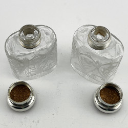 Pair of Sterling Silver Mauve Coloured Guilloche Enamel Perfume Bottles