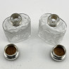 Pair of Sterling Silver Mauve Coloured Guilloche Enamel Perfume Bottles