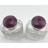 Pair of Sterling Silver Mauve Coloured Guilloche Enamel Perfume Bottles