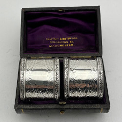 Boxed Pair of Victorian Engraved Sterling Silver Napkin Rings (1818)