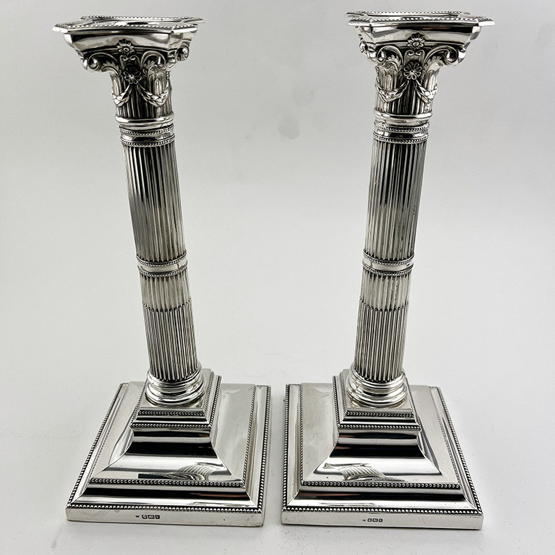 Pair of Georgian Style Sterling Silver Candlesticks (1909)