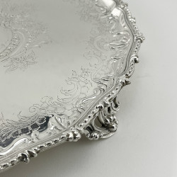 Victorian Silver Plated Salver with Engraved Lion Family Crest