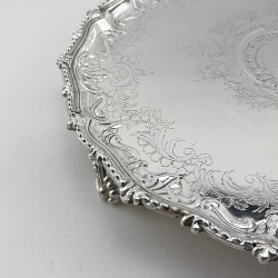 Victorian Silver Plated Salver with Engraved Lion Family Crest