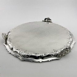 Victorian Silver Plated Salver with Engraved Lion Family Crest