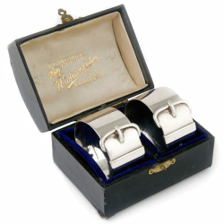 Pair of Boxed Victorian Belt and Buckle Shaped Napkin Rings