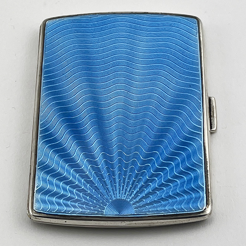 Art Deco Style Sterling Silver and Blue Guilloche Enamel Cheroot or Cigarette Case Art Deco Style Sterling Silver and Blue Guilloche Enamel Cheroot or Cigarette Case