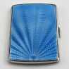 Art Deco Style Sterling Silver and Blue Guilloche Enamel Cheroot or Cigarette Case