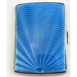 Art Deco Style Sterling Silver and Blue Guilloche Enamel Cheroot or Cigarette Case
