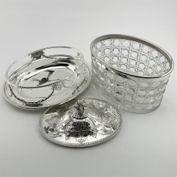 Large Fine Victorian Silver Plated Oval Biscuit or Trinket Box