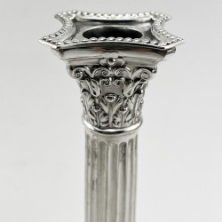 Pair of Edwardian Sterling Silver Candlesticks in Corinthian Style