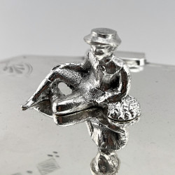 Victorian Silver Plated Biscuit or Trinket Box with Figural Farmer Resting on a Wheatsheaf