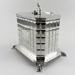 Victorian Silver Plated Biscuit or Trinket Box with Figural Farmer Resting on a Wheatsheaf