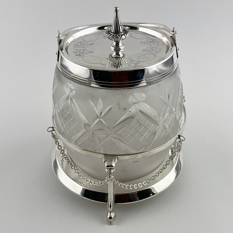 Victorian Silver Plated and Cut Glass Biscuit or Trinket Barrel Victorian Silver Plated and Cut Glass Biscuit or Trinket Barrel