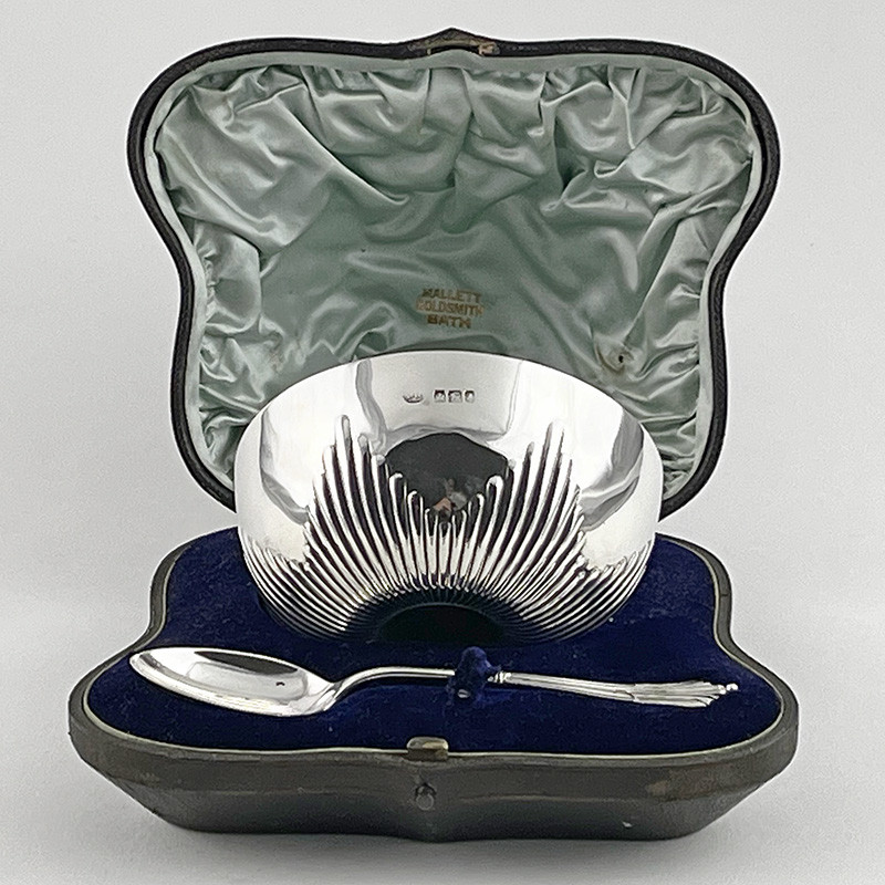 Boxed Victorian Sterling Silver Two Piece Christening Set
