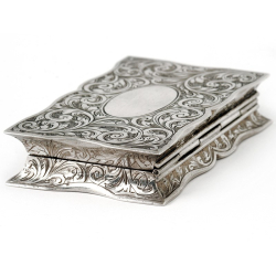 Silver Victorian Snuff Box Engraved with Scrolls and Foliage and Gilt Interior