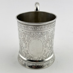 Beautifully Engraved Victorian Sterling Silver Childs Christening Mug