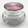 Sterling Silver and Pink Guilloche Enamel Topped Dressing Table Jar (1927)