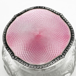 Sterling Silver and Pink Guilloche Enamel Topped Dressing Table Jar