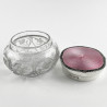 Sterling Silver and Pink Guilloche Enamel Topped Dressing Table Jar