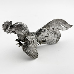 Decorative Pair of Continental Sterling Silver Standing Fighting Cockerels