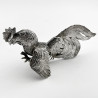 Decorative Pair of Continental Sterling Silver Standing Fighting Cockerels