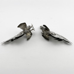 Decorative Pair of Continental Sterling Silver Standing Fighting Cockerels