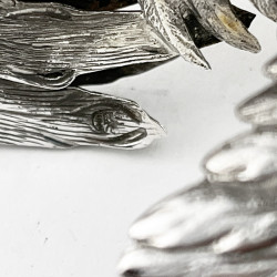 Decorative Pair of Continental Sterling Silver Standing Fighting Cockerels