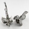 Decorative Pair of Continental Sterling Silver Standing Fighting Cockerels