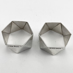 Good Quality Pair of Hexagonal Sterling Silver Napkin Rings