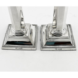 Pair of Edwardian Sterling Silver Candlesticks with Detachable Circular Beaded Nozzles