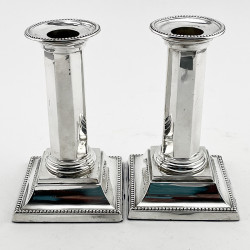 Pair of Edwardian Sterling Silver Candlesticks with Detachable Circular Beaded Nozzles