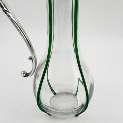Unusual Edwardian Silver Plated Claret Jug with Green Applied Ribs