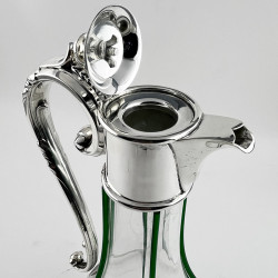 Unusual Edwardian Silver Plated Claret Jug with Green Applied Ribs