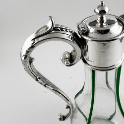 Unusual Edwardian Silver Plated Claret Jug with Green Applied Ribs