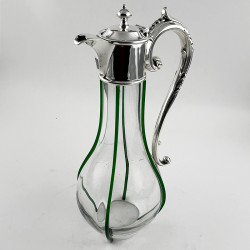 Unusual Edwardian Silver Plated Claret Jug with Green Applied Ribs