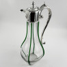 Unusual Edwardian Silver Plated Claret Jug with Green Applied Ribs