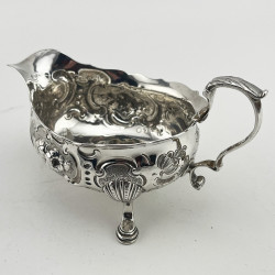Charming George II Embossed Sterling Silver Sauce Boat