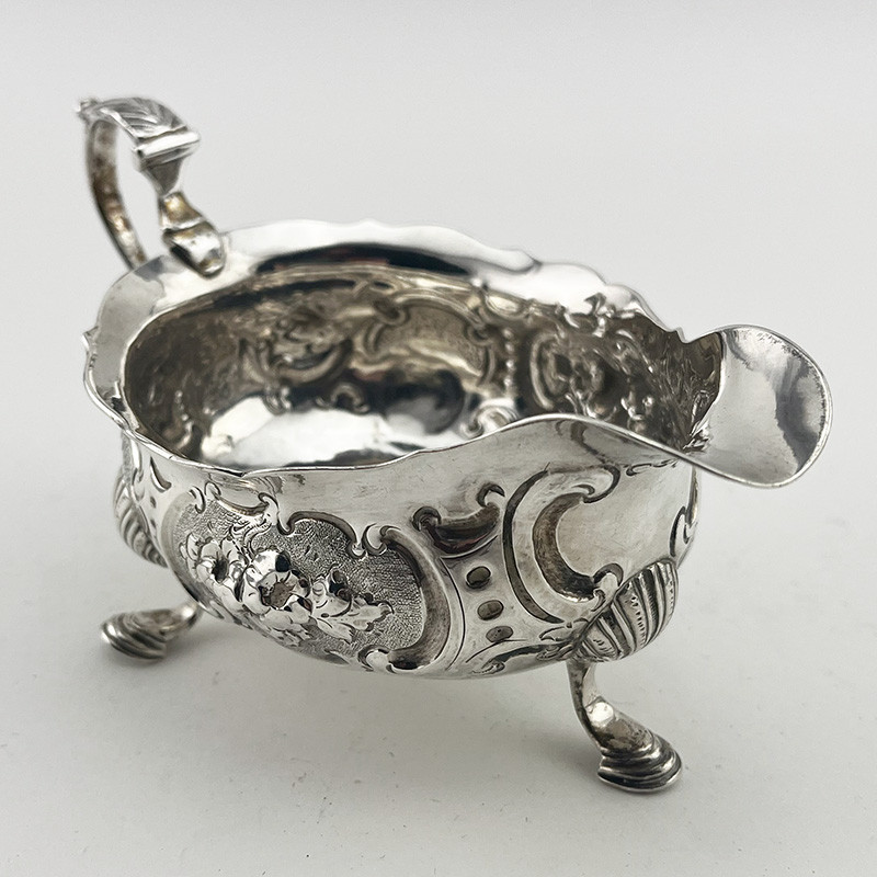 Charming George II Embossed Sterling Silver Sauceboat
