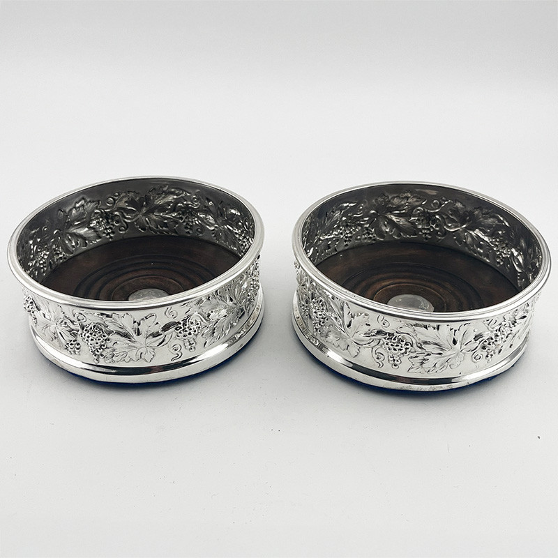 Pair of Decorative of Victorian Silver Plated Wine Coasters (c.1885)