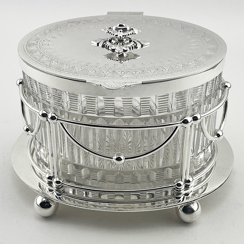 Decorative Late Victorian Cut Glass and Silver Plated Biscuit or Trinket Box