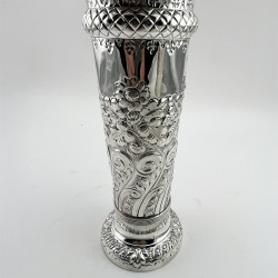 Large Pair of Trumpet Shaped Edwardian Sterling Silver Vases