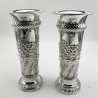 Large Pair of Trumpet Shape Edwardian Sterling Silver Vases (1904)