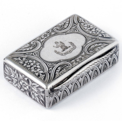 Victorian Silver Snuff Box Engraved with Flowers and Scrolls