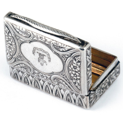 Victorian Silver Snuff Box Engraved with Flowers and Scrolls