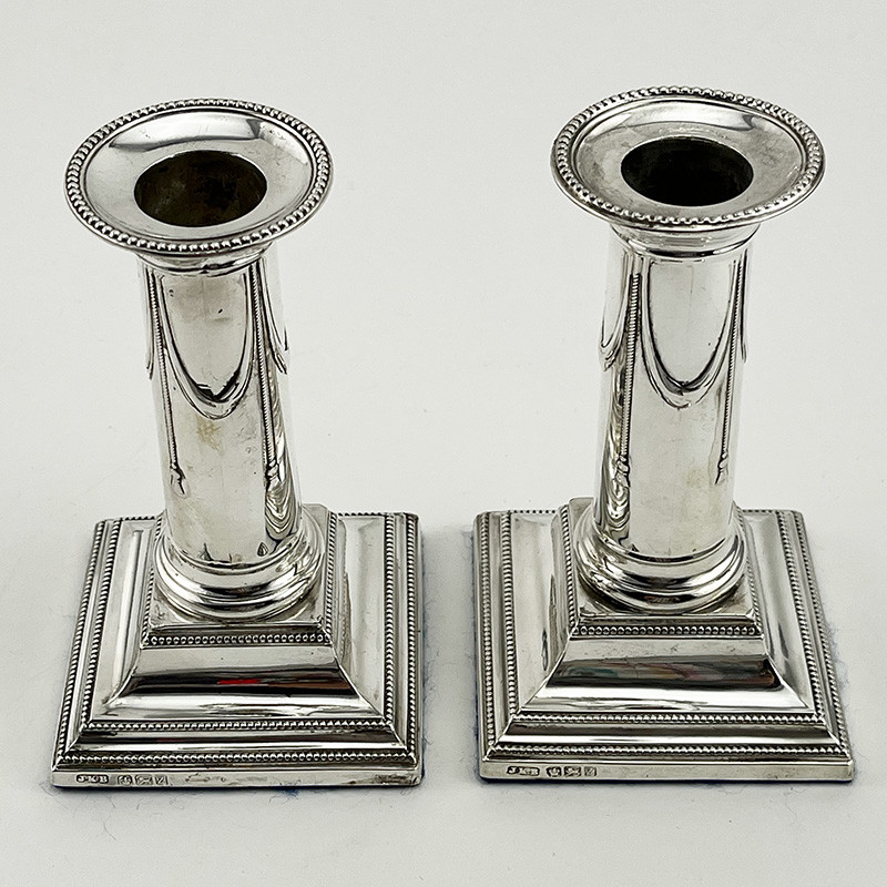 Pair of Late Victorian Classical Style Sterling Silver Candlesticks (1892)