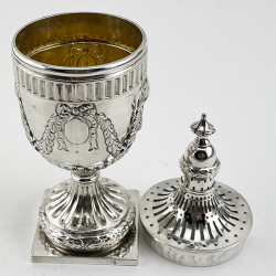 Edwardian Sterling Silver Sugar Caster with Pull Off Pierced and Waisted Neck