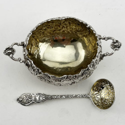 Good Quality Victorian Sterling Silver Sugar Bowl with Matching Sifter Spoon