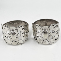 Unusual Edwardian Design Boxed Pair of Sterling Silver Napkin Rings