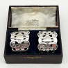 Unusual Edwardian Design Boxed Pair of Sterling Silver Napkin Rings